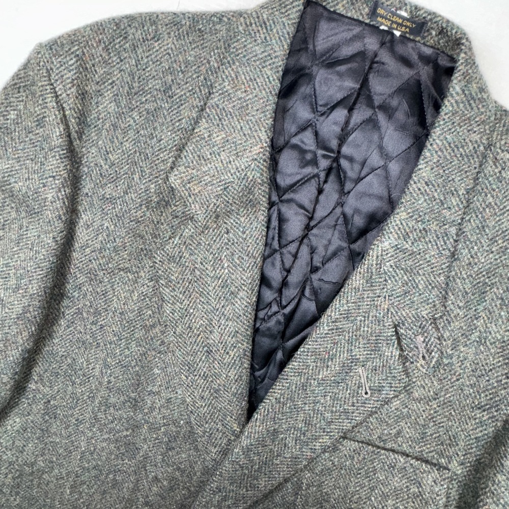 LL‎ Bean Mens Large Wool Herringbone Blazer Thinsulate Quilted Lining USA Green